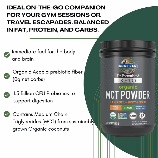 Dr Formulated Keto Organic MCT Powder - 300 grams By Garden of Life