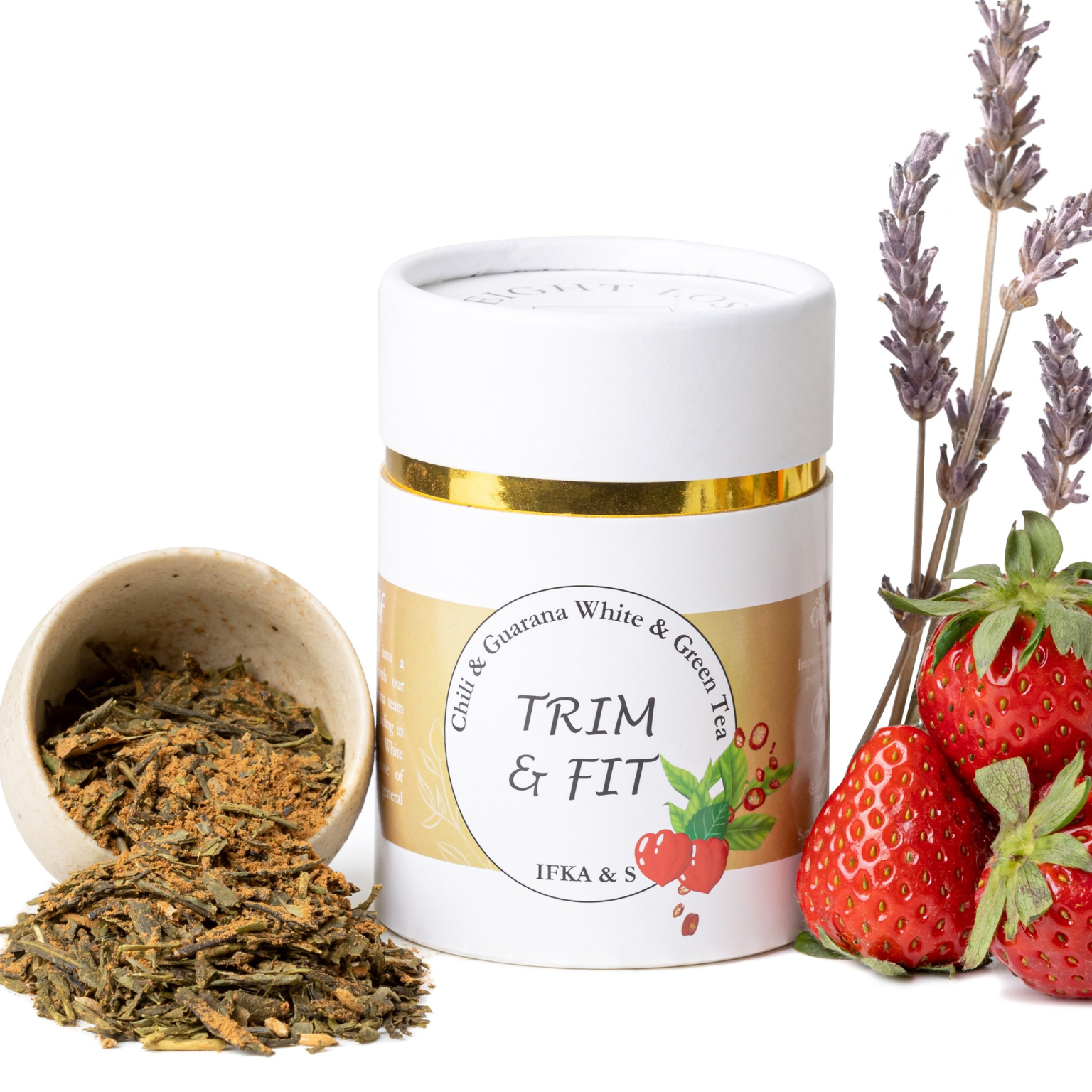 IFKA&S trim & Fit Slim tea with loose leaf tea and strawberries