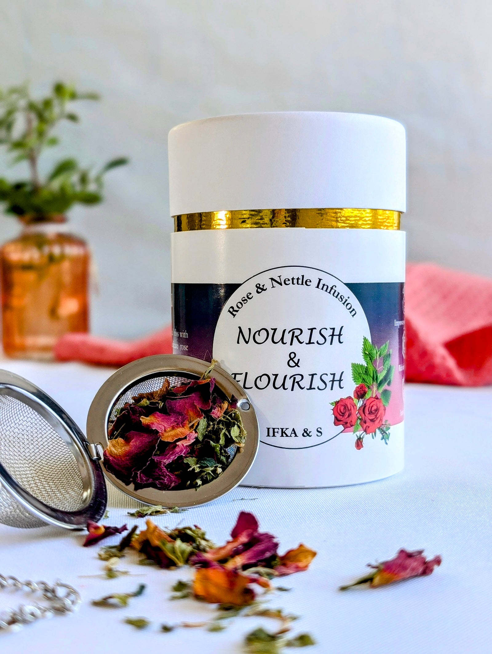 Nourish & Flourish: Caffeine Free Herbal Infusion with Nettle & Rose for Glowing Skin & Hair