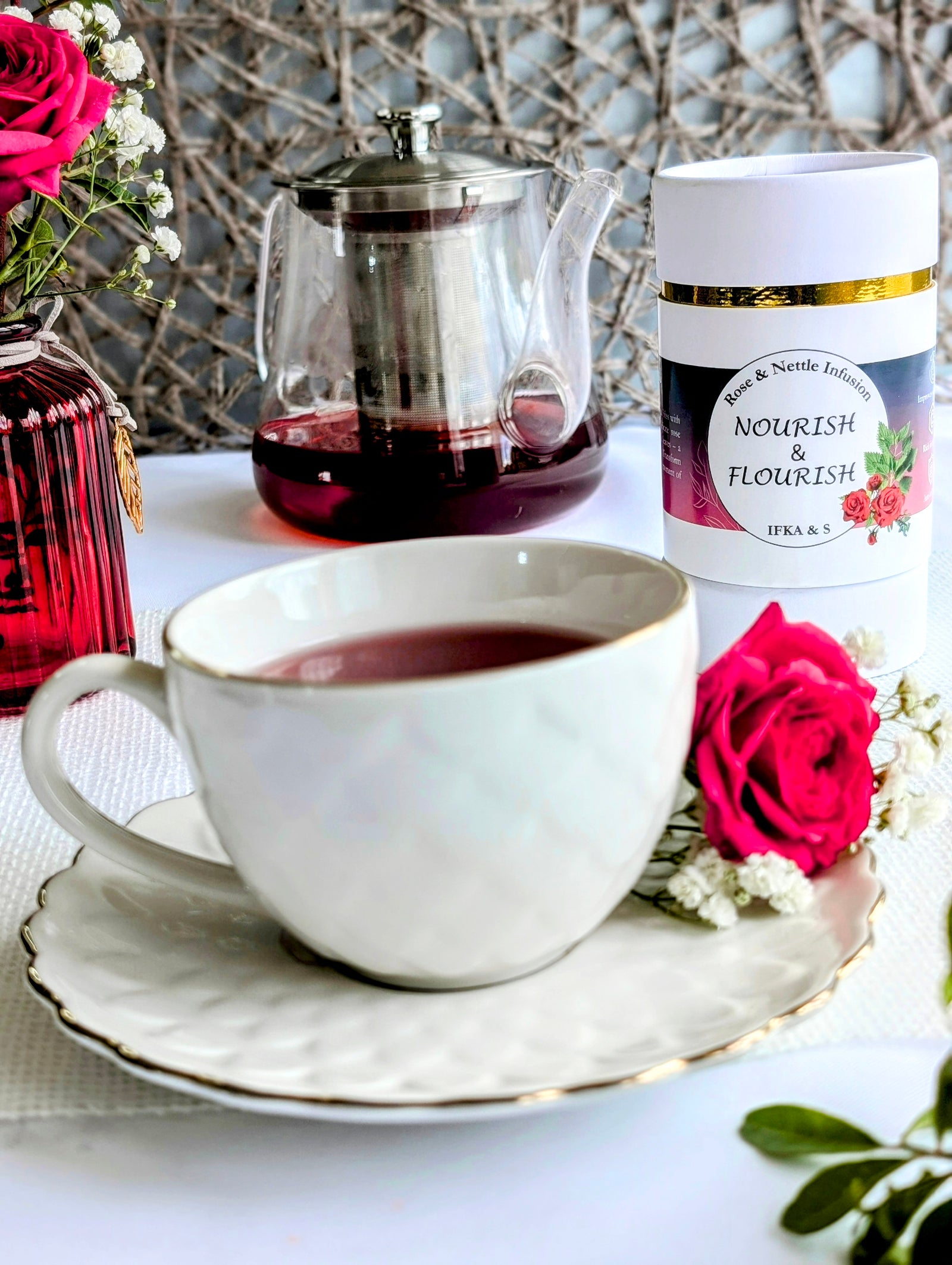 Nourish & Flourish: Caffeine Free Herbal Infusion with Nettle & Rose for Glowing Skin & Hair