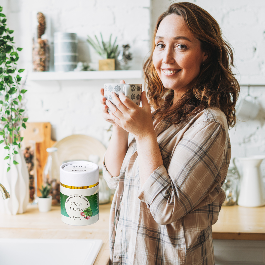 Woman drinking green tea